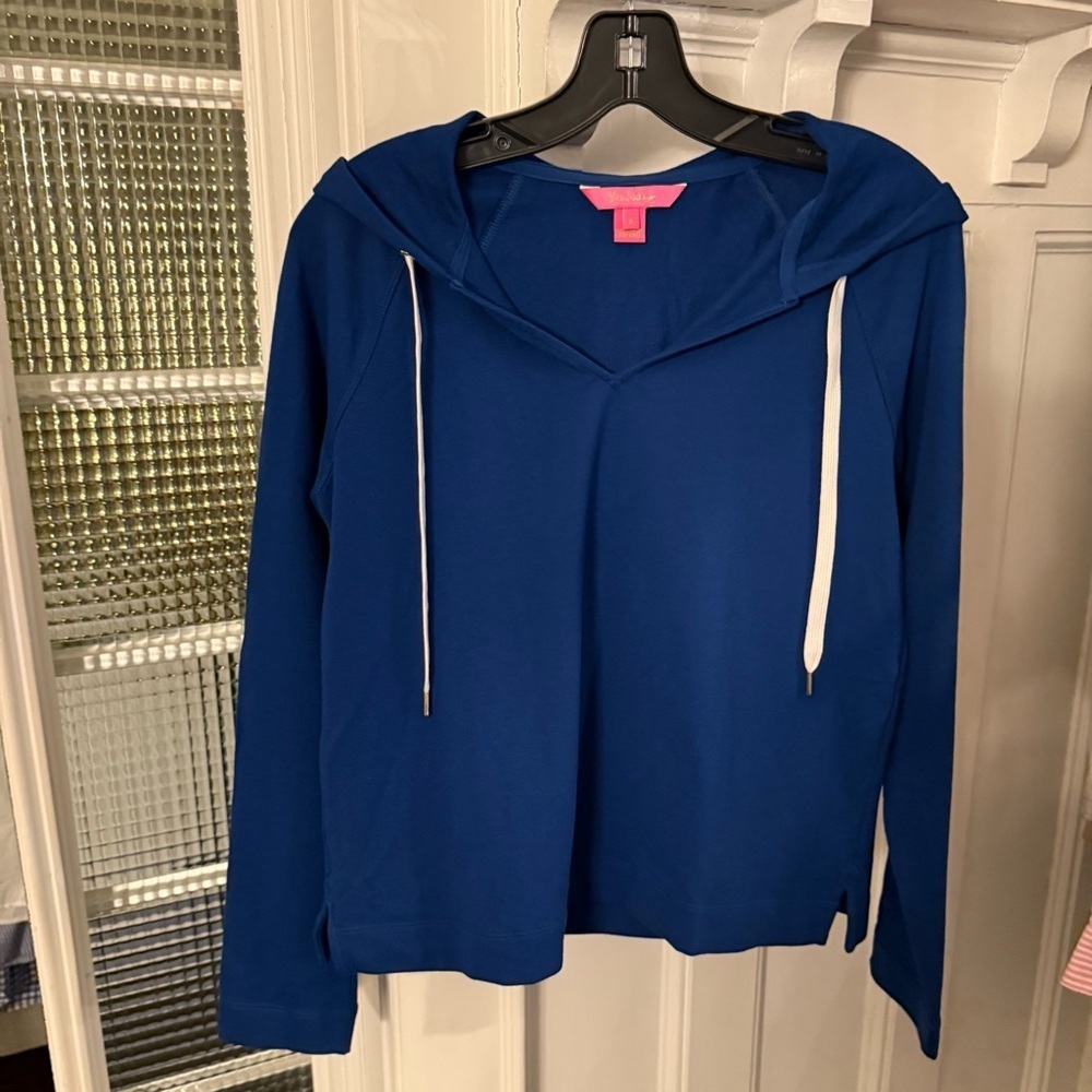 Lilly Pulitzer Kiawah Women’s Blue V-Neck Hoodie Long Sleeves Sz S NWOT - Picture 4 of 11